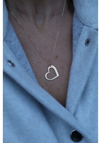 14 Ayar Altın Ortası Boş Plaka Kalp Şeklinde Kolye fırsatları