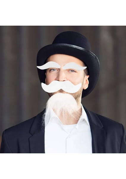 Beyaz Renk Kendinden Yapışkanlı Takma Sakal Bıyık ve Kaş Seti fiyatları