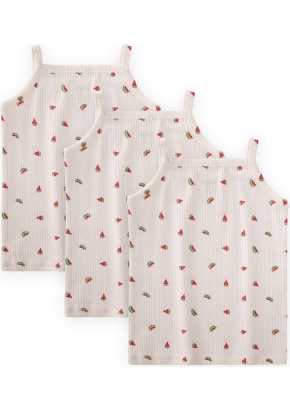 Ip Askılı Kız Atlet Üçlü Ekru Karpuz Desen fiyatları