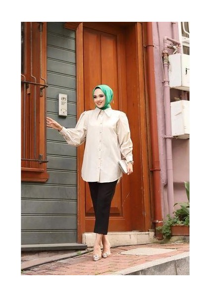 Sivri Yaka Balon Kol Taşlı Düğmeli Gömlek Taş fiyatları