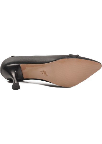 Siyah Saten Ince Topuklu Kadın Abiye Ayakkabı PC-55201 Z indirimleri