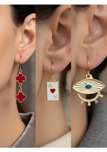 Trend Sembol Figürlü 3’lü Kadın Küpe Set