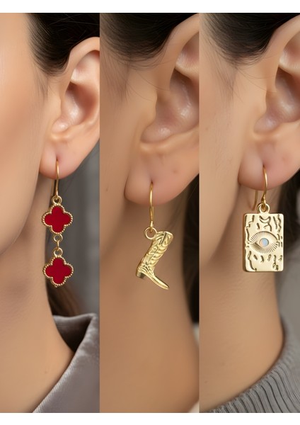 Trend Sembol Figürlü 3’lü Kadın Küpe Set