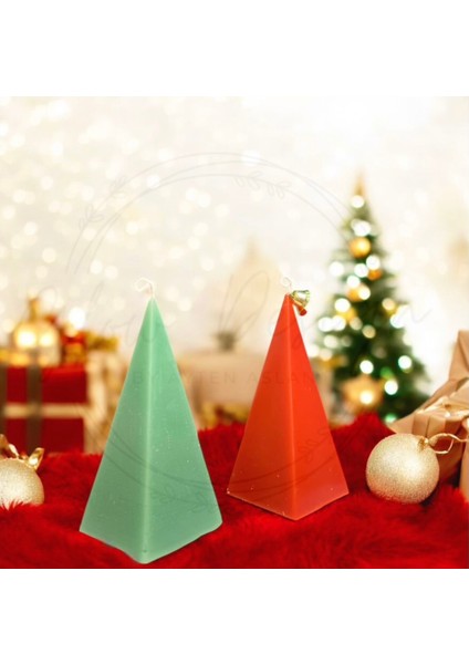 Yeşil Kırmızı Noel Temalı Mum Seti, Yılbaşı Dekoru, Çam Ağacı Figürlü 2'li fiyatları