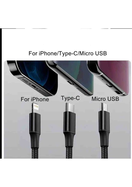 Çoklu USB Hızlı Şarj Kablosu Type-C Micro modelleri