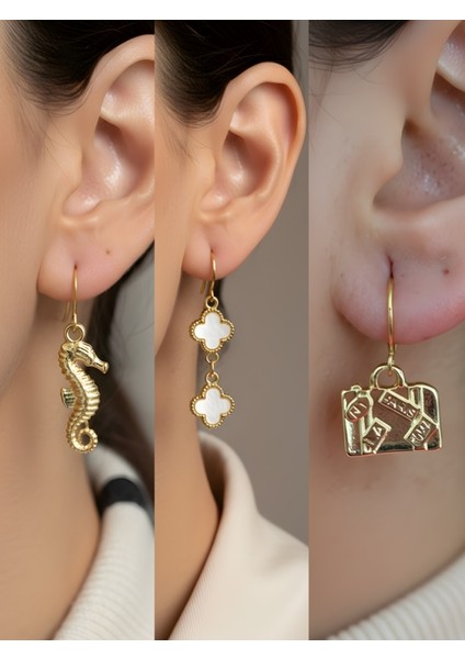 Trend Sembol Figürlü 3’lü Kadın Küpe Set