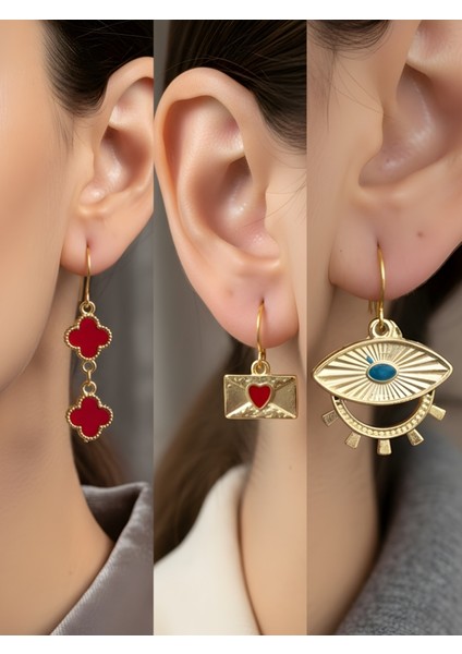 Trend Sembol Figürlü 3’lü Kadın Küpe Set