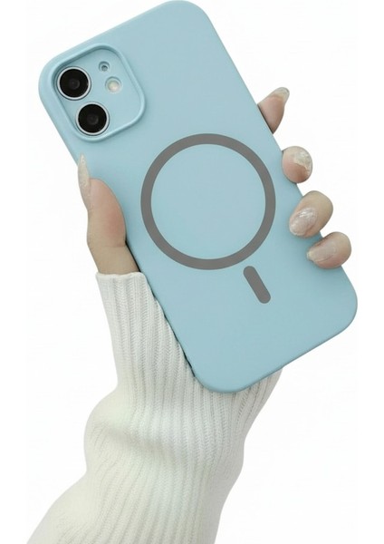 Iphone 15 Plus Ile Uyumlu Magsafe ile Uyumlu Kablosuz Şarj Özellikli Kadife Iç Yüzey Silikon Kılıf