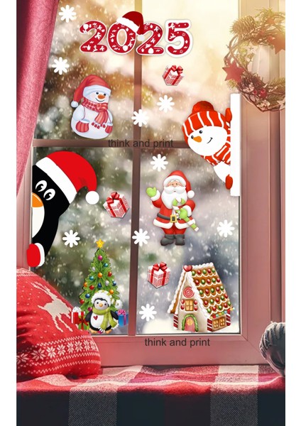 Yılbaşı Temalı Sticker Seti, Noel Baba, Geyik ve Kartaneli Dekorlar