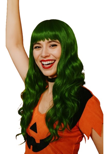 Peruk Saç Uzun Kahküllü 50 cm Yeşil