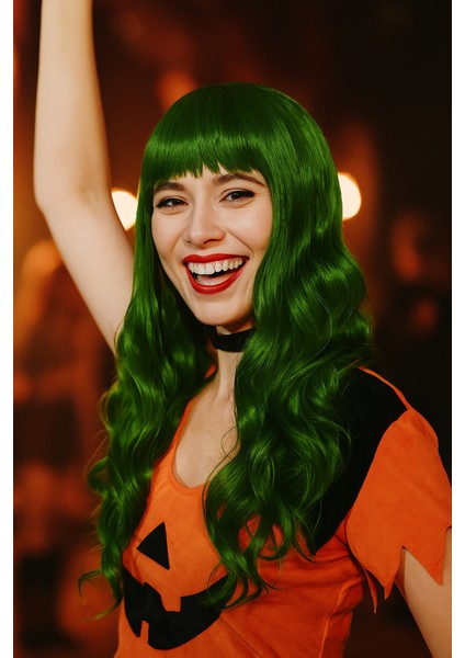 Peruk Saç Uzun Kahküllü 50 cm Yeşil fırsatları