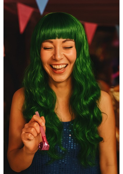 Peruk Saç Uzun Kahküllü 50 cm Yeşil indirimleri