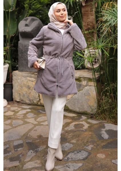 Füme Beli İpli Flato Cepli Fermuarlı Peluş Mont fiyatları