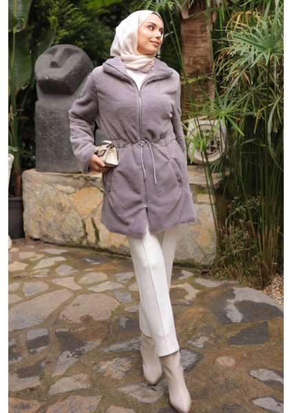 Füme Beli İpli Flato Cepli Fermuarlı Peluş Mont fırsatları