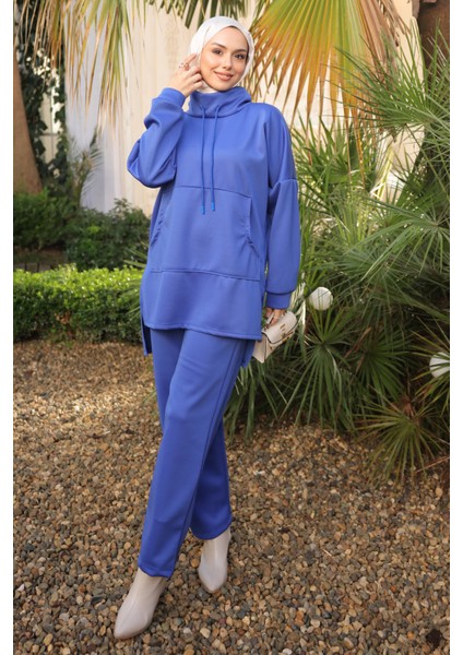 Saks Mavi Cepli Tunik Pantolonlu Scuba Takım