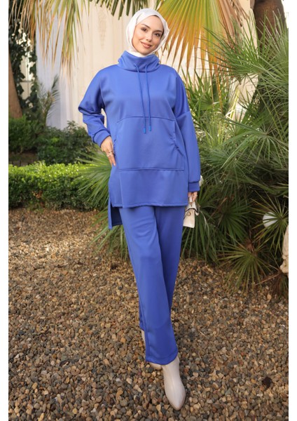 Saks Mavi Cepli Tunik Pantolonlu Scuba Takım modelleri