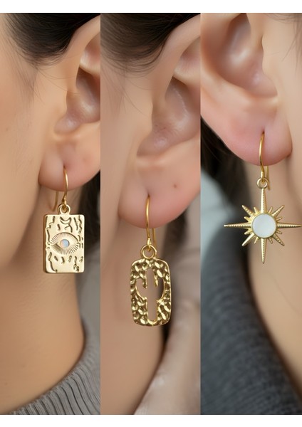 Trend Sembol Figürlü 3’lü Kadın Küpe Set