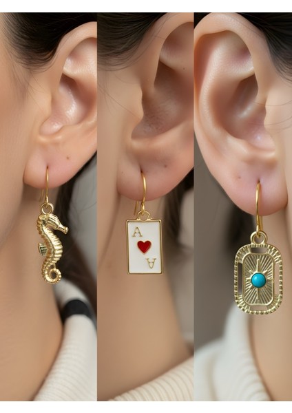 Trend Sembol Figürlü 3’lü Kadın Küpe Set