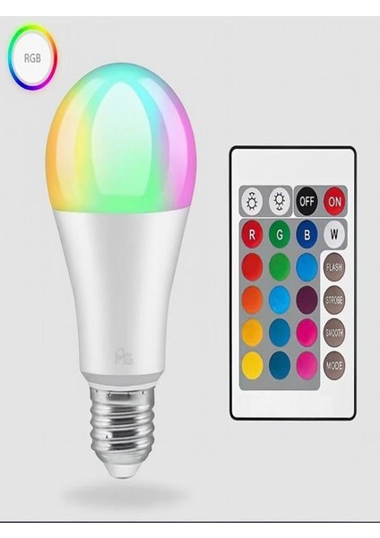 Uzaktan Kumandalı Renk Değiştiren Ampul Rgb 9W Beyaz Dahil