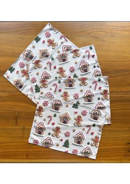 Cookie 3D Efektli Yılbaşı Desenli Amerikan Servis/supla 4'lü Set