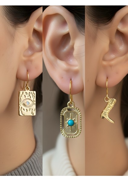 Trend Sembol Figürlü 3’lü Kadın Küpe Set