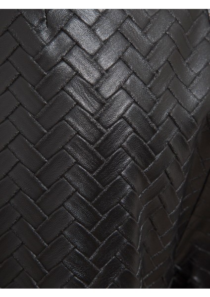 Yüksek Belli Nervür Dikişli Sigara Paça Vegan Örgü Deri Pantolon - Siyah fırsatları