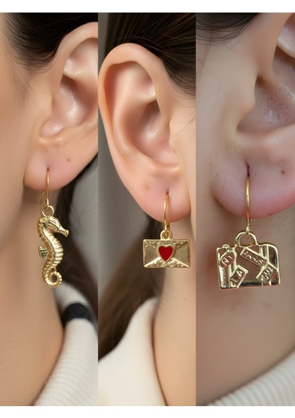 Trend Sembol Figürlü 3’lü Kadın Küpe Set