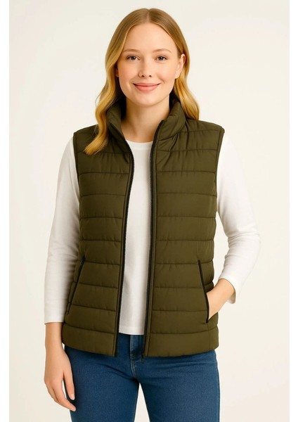 Mdb Şişme Fermuarlı Yelek U Itici Kapitone Astarlı Kumaş Cepli Hafif Kışlık Por Rahat Kalıp Haki fiyatları