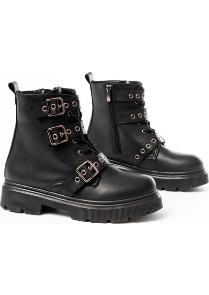 ZRİN-3039 Premium Siyah Toka Aksesuarlı Fermuarlı Günlük Kadın Bot