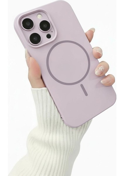 Iphone 15 Pro Ile Uyumlu Magsafe ile Uyumlu Kablosuz Şarj Özellikli Kadife Iç Yüzey Silikon Kılıf