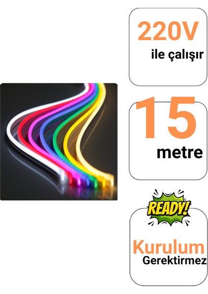 220V Rgb Neon LED Set 3 Metre | Kumandalı Renk Değiştiren Şerit | IP65 Su Geçirmez Dekoratif Aydınlatma