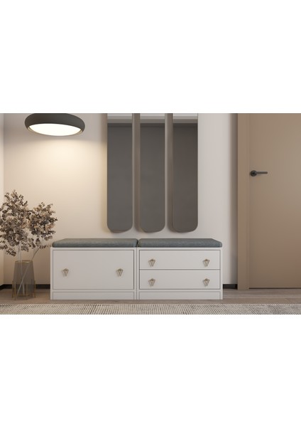 Modüler Sandık Tabure Bank – Kapaklı ve Çekmeceli Depolama BEYAZ-PNR-SNT-1001