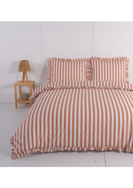 Karamel Çizgi Fırfırlı Çift Kişilik Nevresim Seti fiyatları
