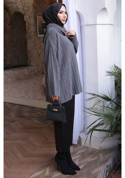 Füme Balıkçı Yaka Salaş Angora Yumoş Triko Kazak fiyatları