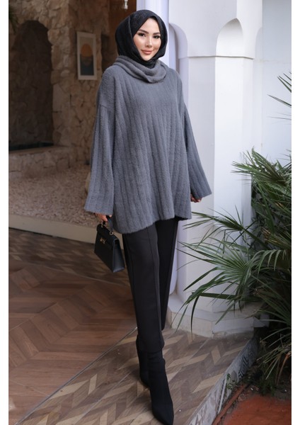 Füme Balıkçı Yaka Salaş Angora Yumoş Triko Kazak modelleri