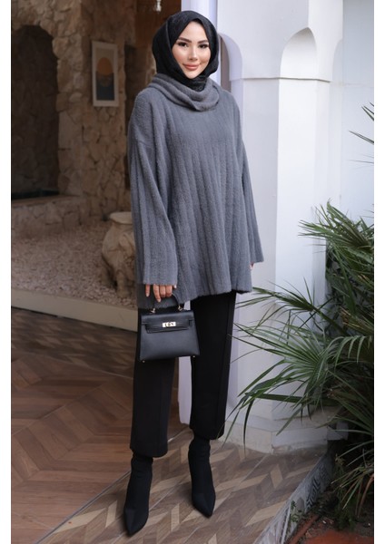 Füme Balıkçı Yaka Salaş Angora Yumoş Triko Kazak fırsatları