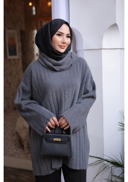 Füme Balıkçı Yaka Salaş Angora Yumoş Triko Kazak indirimleri