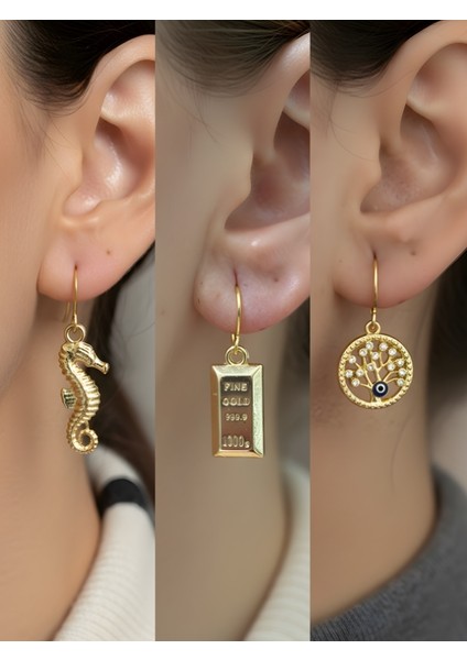 Trend Sembol Figürlü 3’lü Kadın Küpe Set