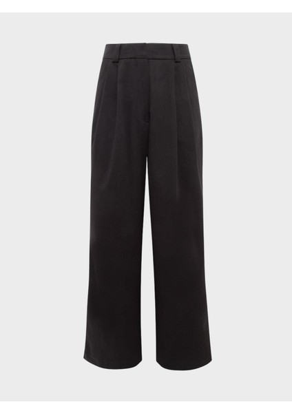 Dökümlü Kesim Pile Detaylı Koton Kumaş Palazzo Pantolon - Siyah modelleri