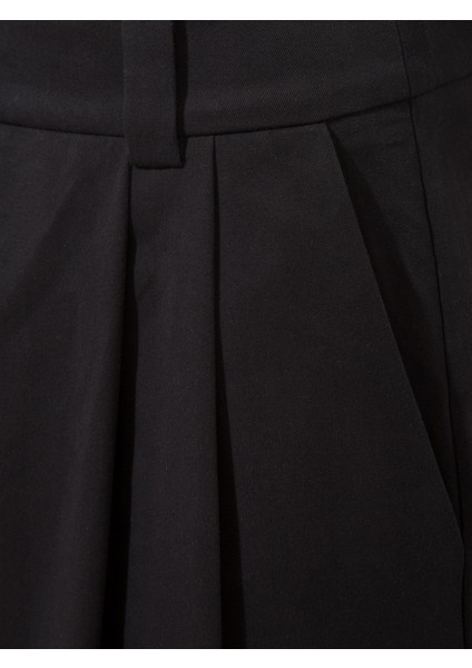 Dökümlü Kesim Pile Detaylı Koton Kumaş Palazzo Pantolon - Siyah indirimleri