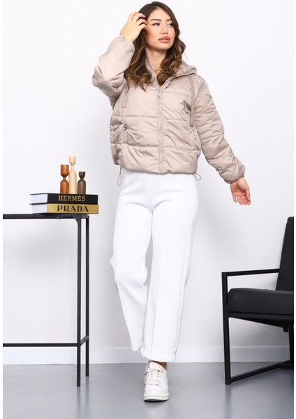 Bej Kapüşonlu Kısa Şişme Mont fiyatları