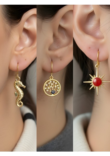 Trend Sembol Figürlü 3’lü Kadın Küpe Set