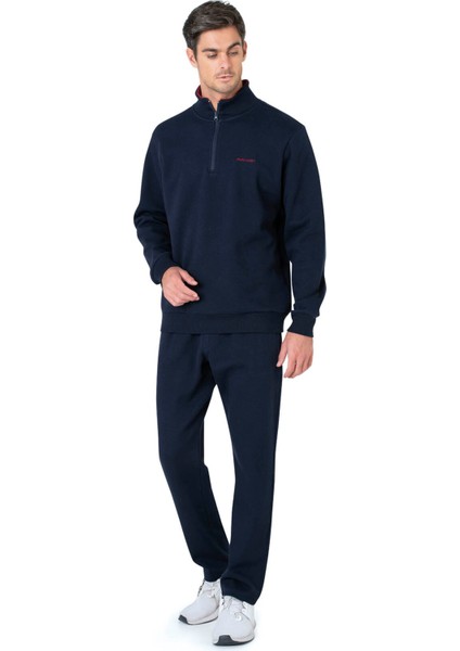 Erkek Yarım Fermuarlı Dik Yaka Iki Iplik %100 Pamuk Ev Giyim Eşofman Takımı