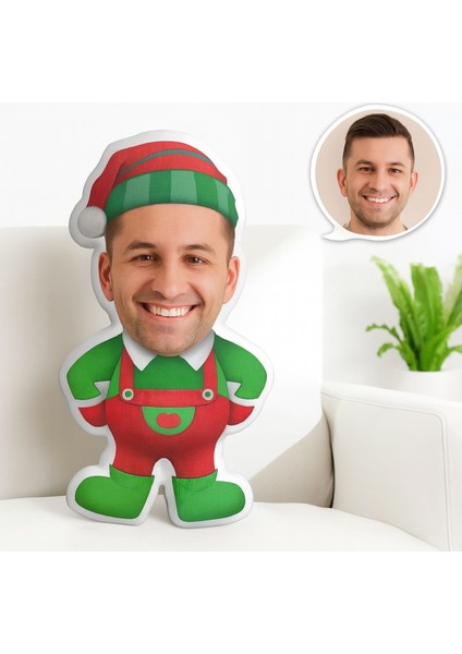 Kişiye Özel Noel Elf Yastığı, Yüz Baskılı Eğlenceli Yılbaşı Hediye