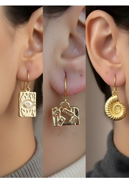 Göz Bavul Spiral 3’lü Sembol Kadın Küpe Set