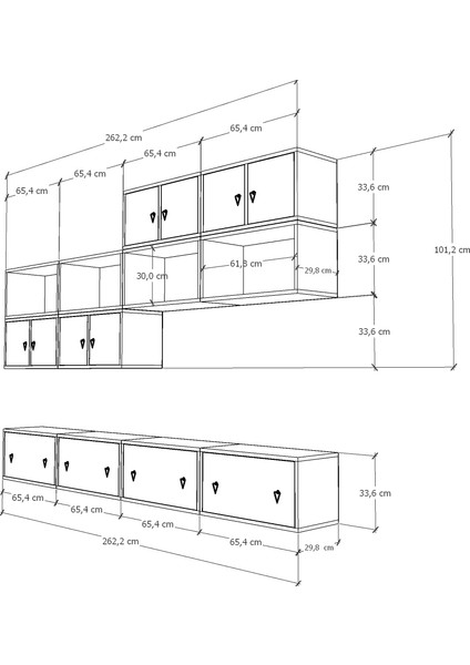 Modüler Kapaklı ve Raflı Tv Ünitesi Seti Duvar Dolabı + Alt Blok 262 cm BEYAZ-PNR-TVT-1014 fırsatları