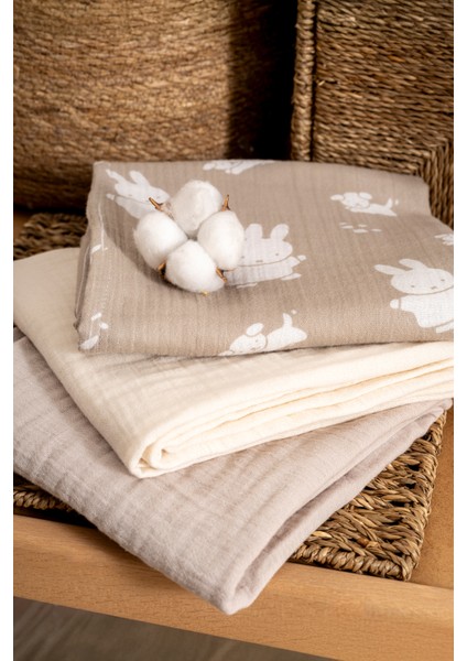 Eıfın Müslin Örtü & Battaniye 3'lü Set %100 Pamuk Oeko-Teks Sertifikalı 80X70 cm