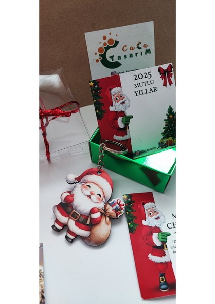 Yılbaşı Temalı Ahşap Figürler, 15'li, Uv Baskı, Anahtarlık ve Çanta Süsü Seti fiyatları