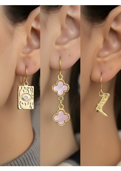 Trend Sembol Figürlü 3’lü Kadın Küpe Set