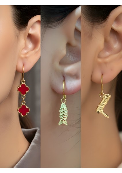 Trend Sembol Figürlü 3’lü Kadın Küpe Set